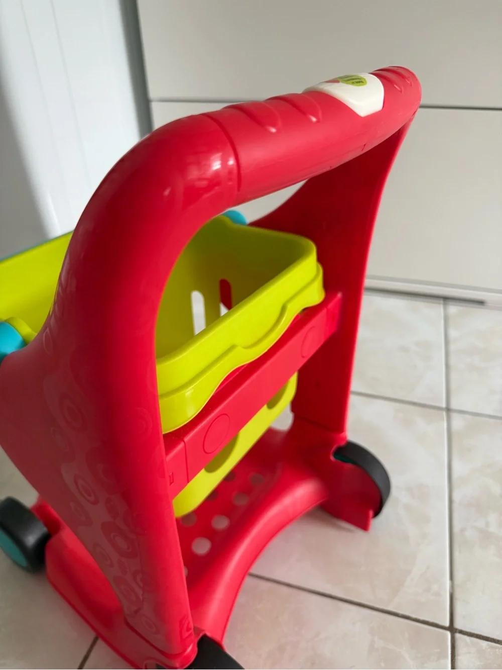 Kids Red and Lime Play Shopping Cart - Toy Push Cart